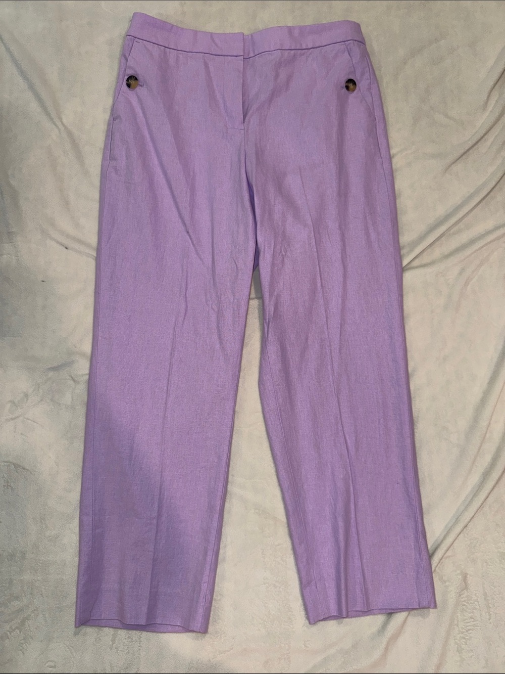 J. Crew Lavender Straight-Leg Pants with Button Accents